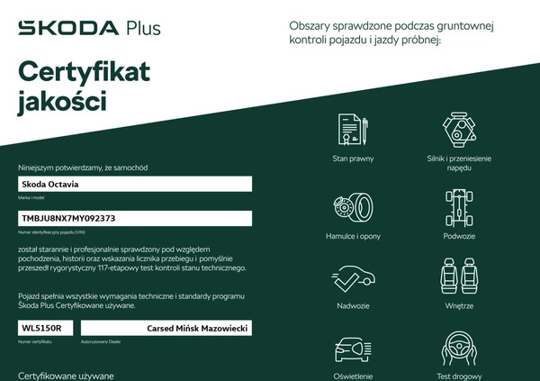 Skoda Octavia cena 124900 przebieg: 47950, rok produkcji 2020 z Korfantów małe 781